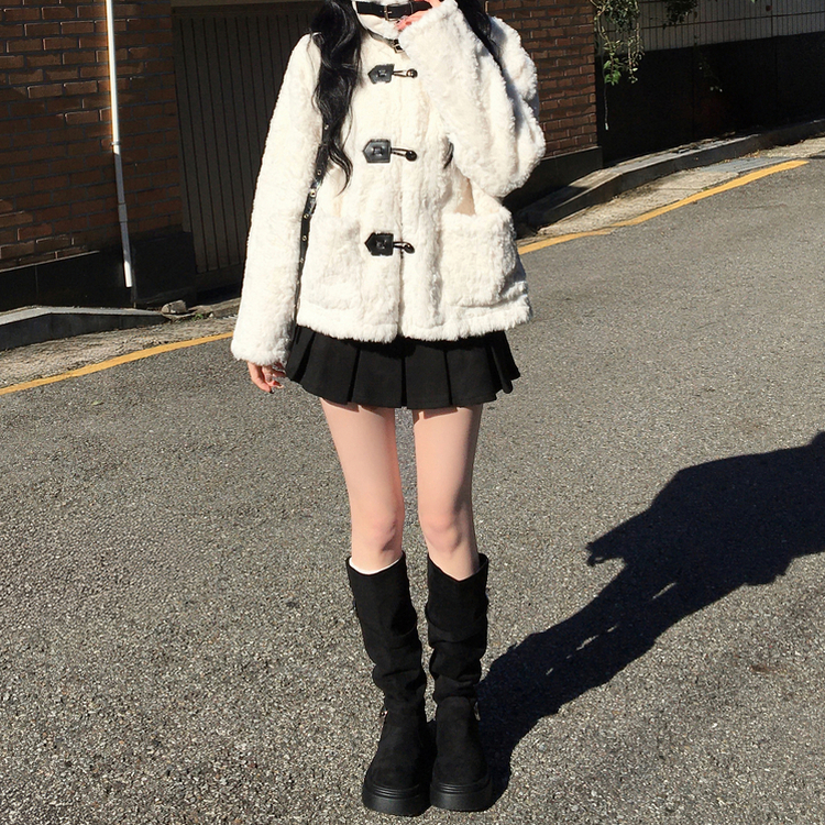 厚底スエードバックルロングブーツ BLACK