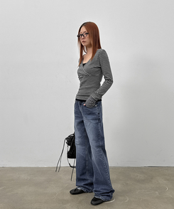 セミブーツカットデニム BLUE