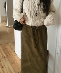 コーデュロイリブロングスカート OLIVE
