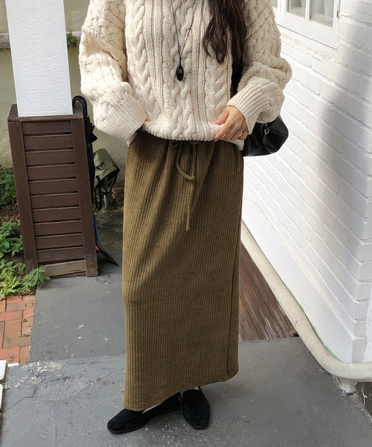 コーデュロイリブロングスカート OLIVE