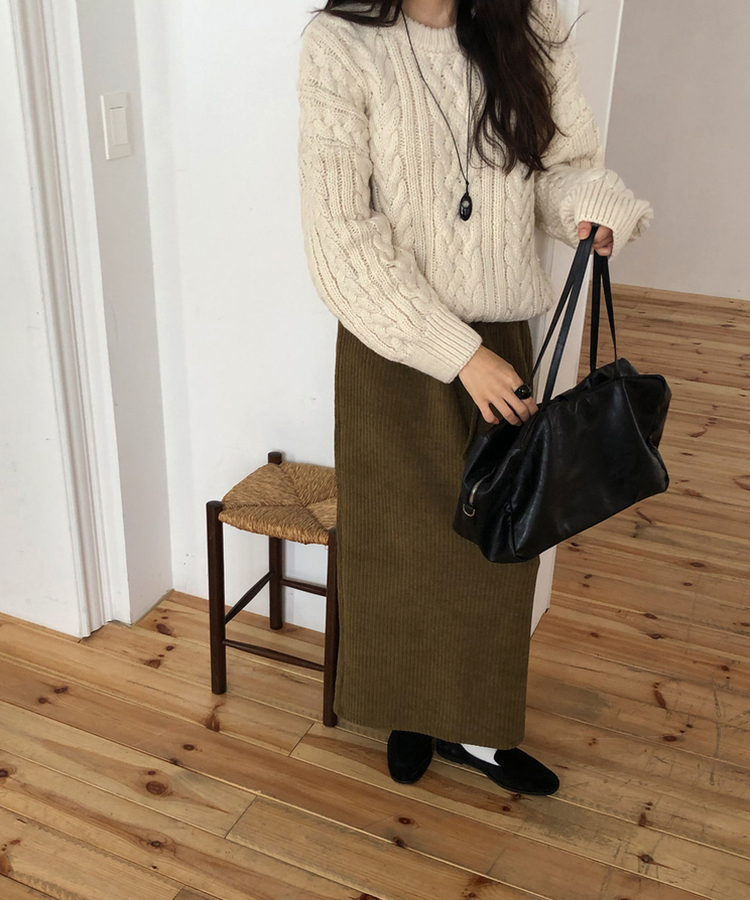 コーデュロイリブロングスカート OLIVE