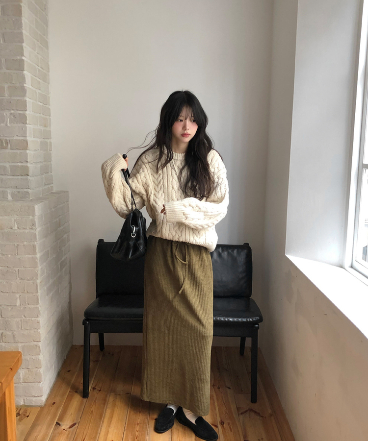 コーデュロイリブロングスカート OLIVE