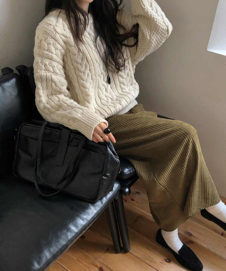 コーデュロイリブロングスカート OLIVE