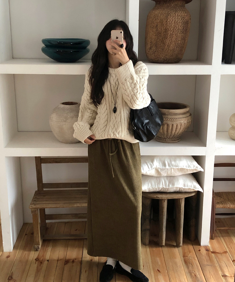 コーデュロイリブロングスカート OLIVE