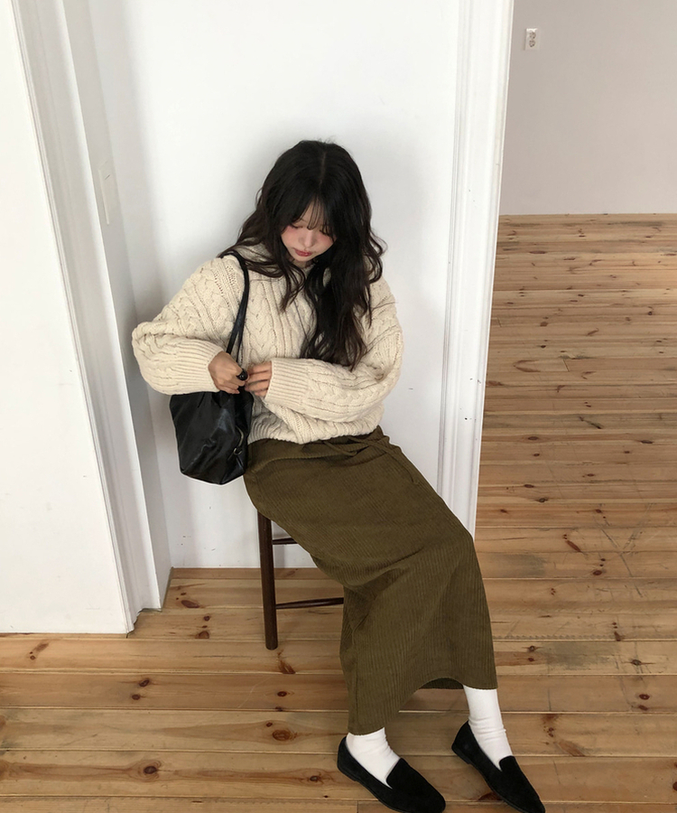 コーデュロイリブロングスカート OLIVE