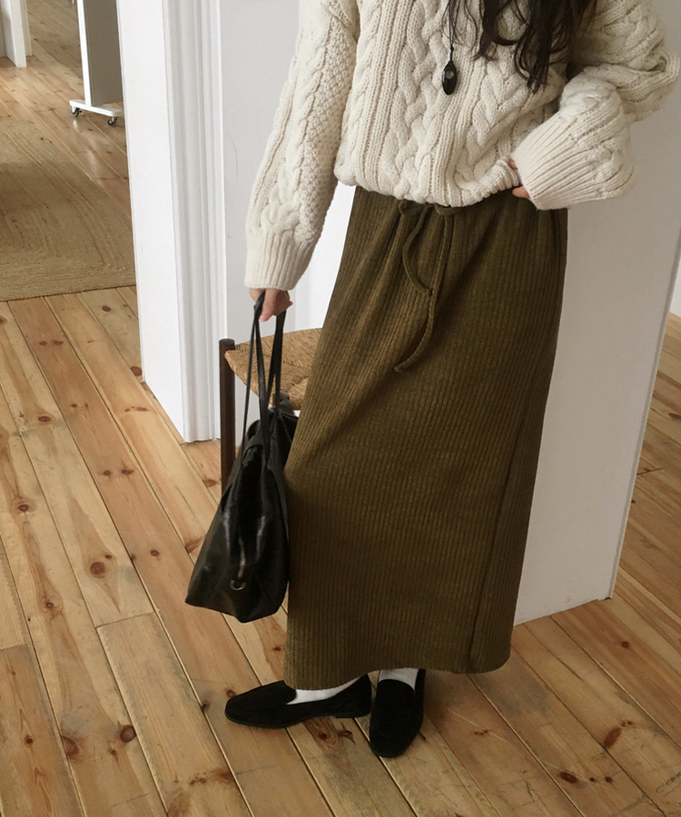 コーデュロイリブロングスカート OLIVE