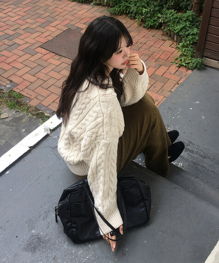 ケーブルウールニット IVORY