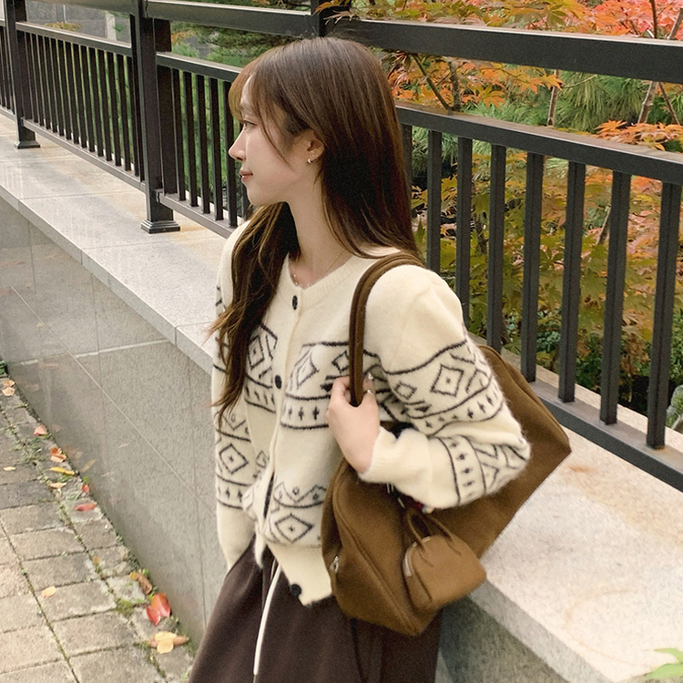 초코 라운드 가을 버튼 노르딕 긴팔 니트 가디건