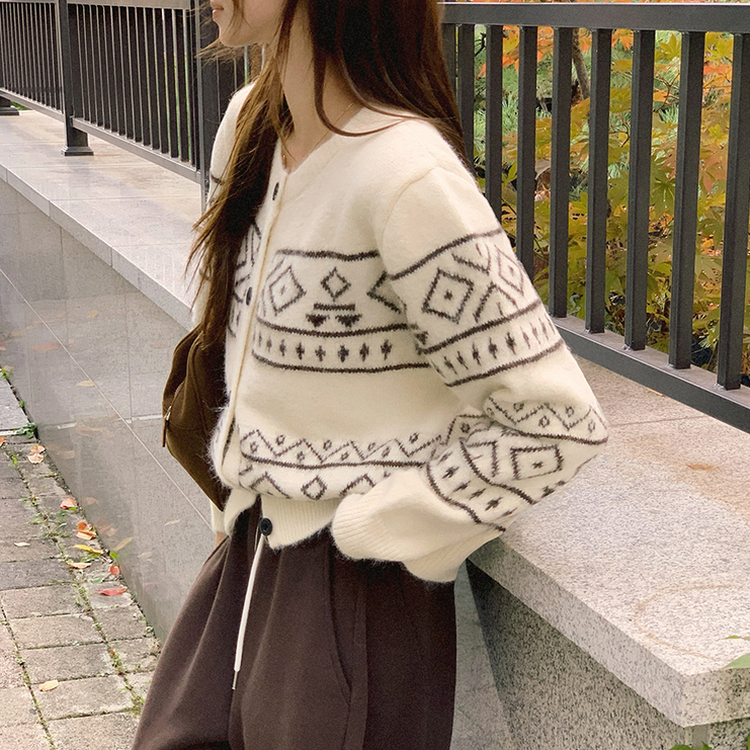 초코 라운드 가을 버튼 노르딕 긴팔 니트 가디건