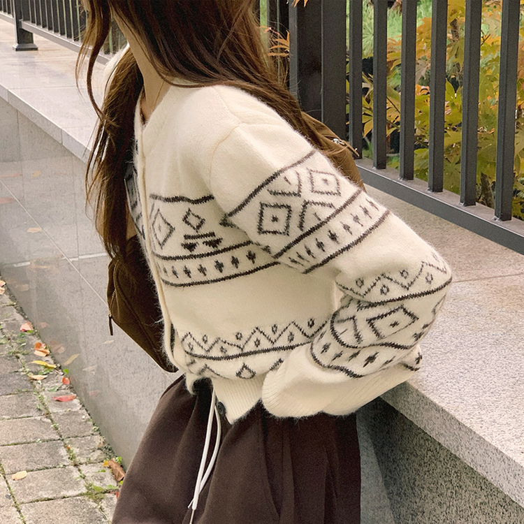 초코 라운드 가을 버튼 노르딕 긴팔 니트 가디건