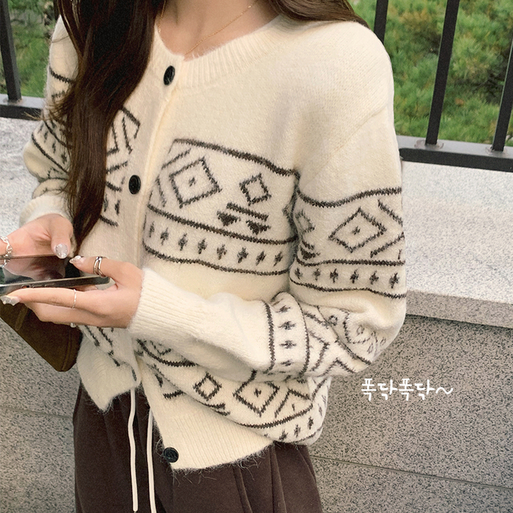 초코 라운드 가을 버튼 노르딕 긴팔 니트 가디건