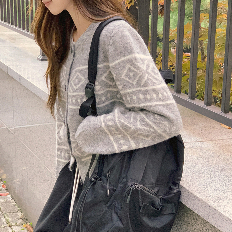 초코 라운드 가을 버튼 노르딕 긴팔 니트 가디건