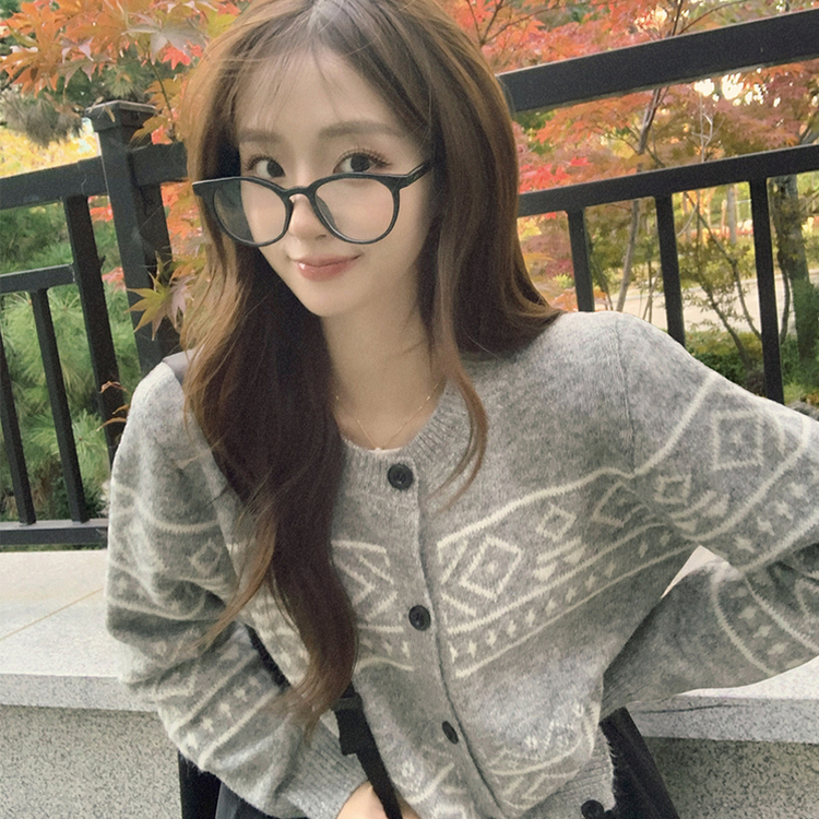 초코 라운드 가을 버튼 노르딕 긴팔 니트 가디건