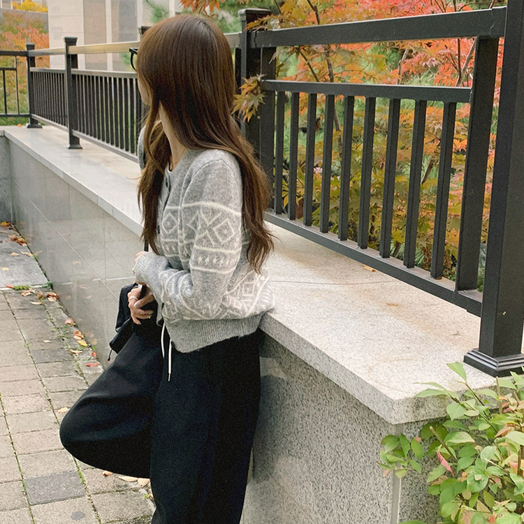 초코 라운드 가을 버튼 노르딕 긴팔 니트 가디건