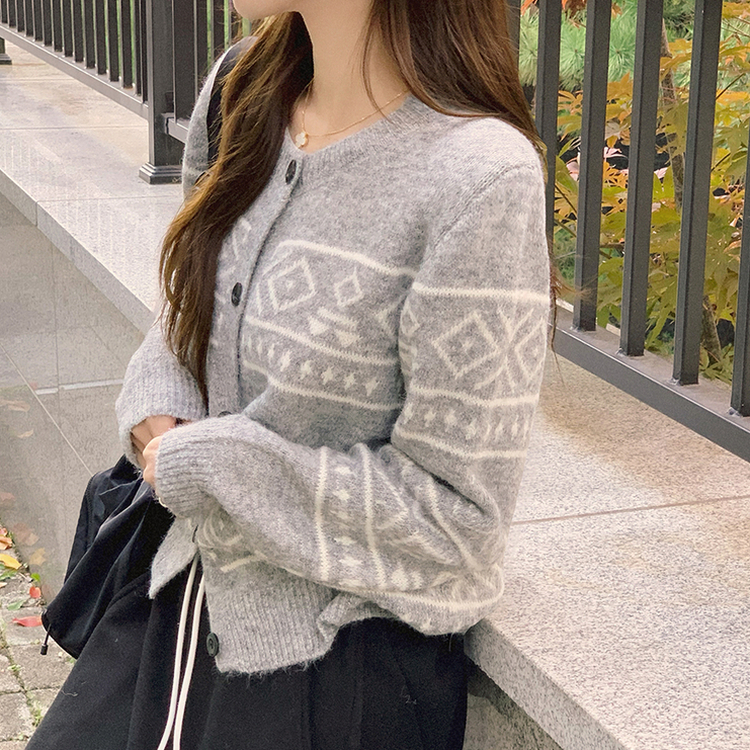 초코 라운드 가을 버튼 노르딕 긴팔 니트 가디건