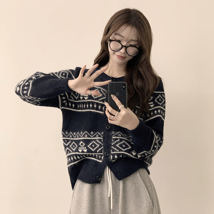 초코 라운드 가을 버튼 노르딕 긴팔 니트 가디건