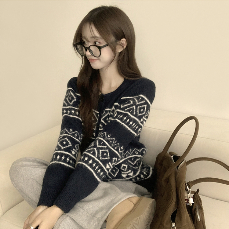 초코 라운드 가을 버튼 노르딕 긴팔 니트 가디건