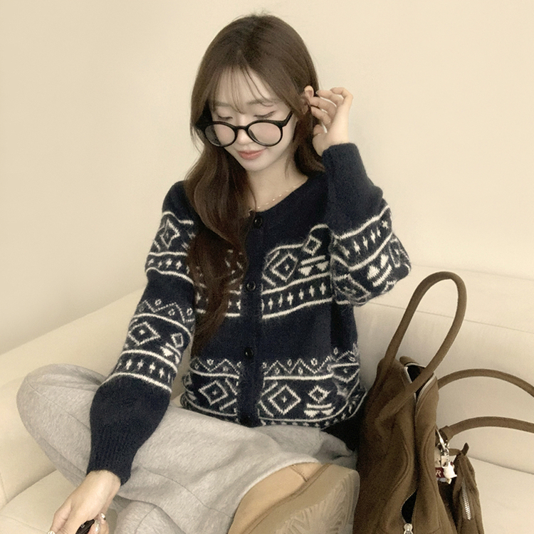 초코 라운드 가을 버튼 노르딕 긴팔 니트 가디건