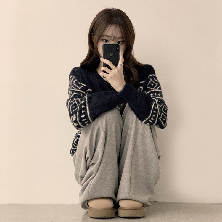 초코 라운드 가을 버튼 노르딕 긴팔 니트 가디건