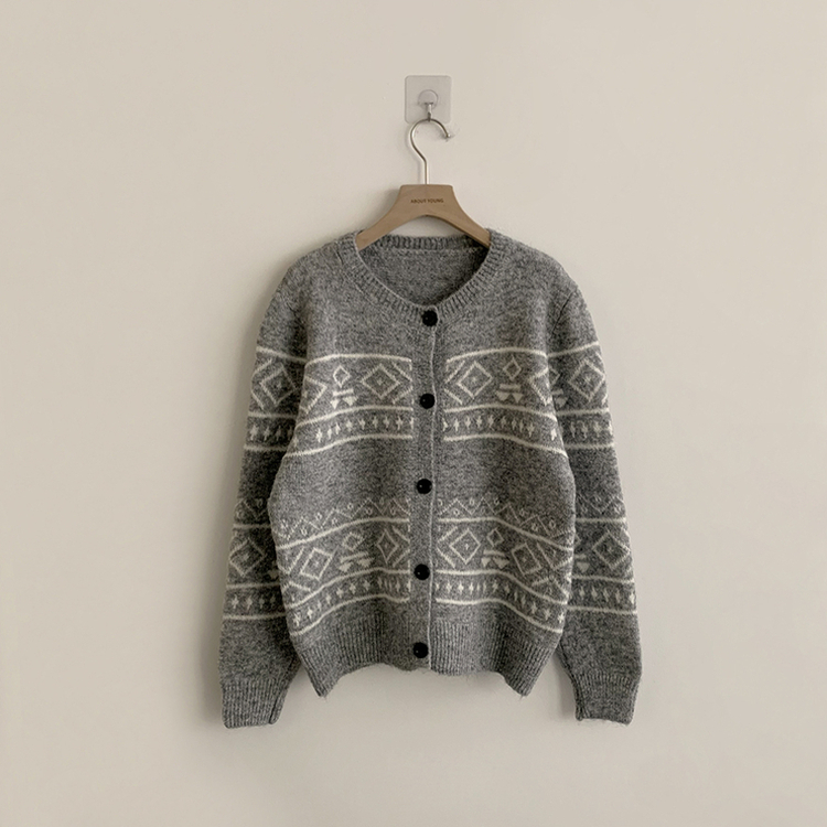 초코 라운드 가을 버튼 노르딕 긴팔 니트 가디건