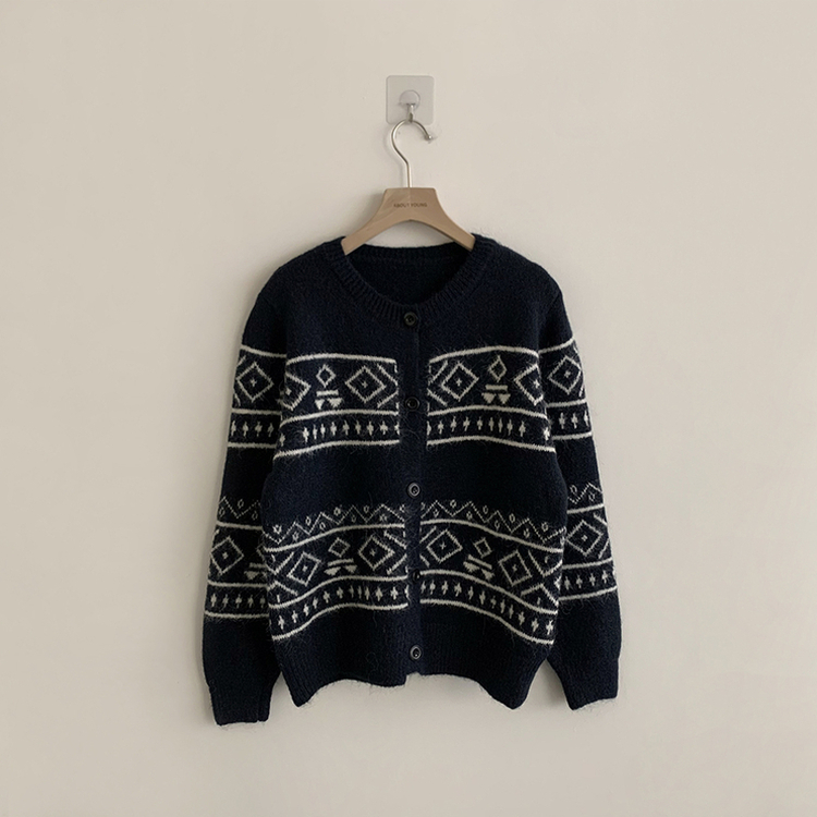 초코 라운드 가을 버튼 노르딕 긴팔 니트 가디건