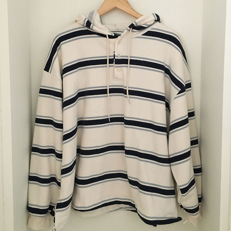 후드 스트라이프 루즈핏 긴팔 티셔츠