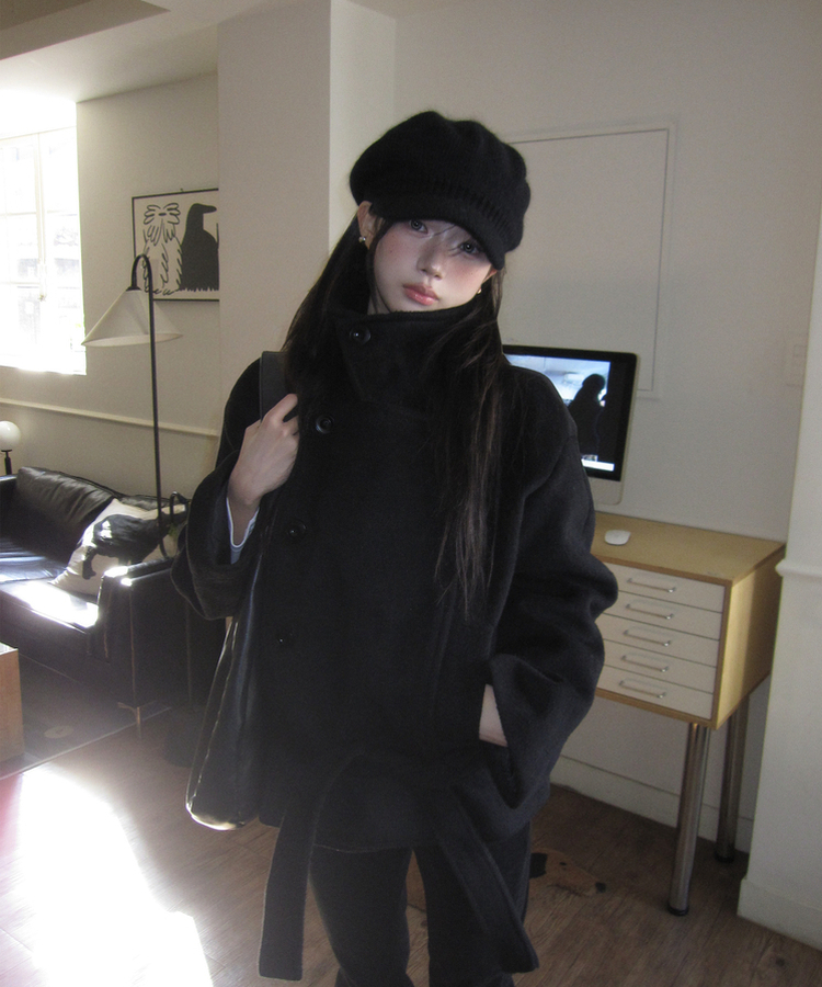 ハーフリボンダブルコート BLACK