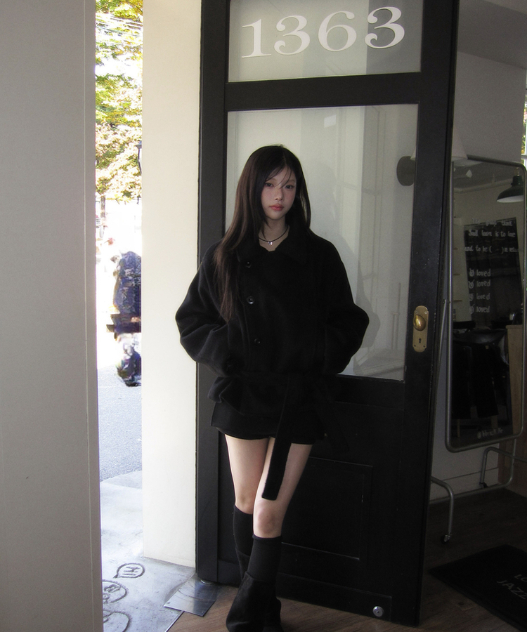 ハーフリボンダブルコート BLACK