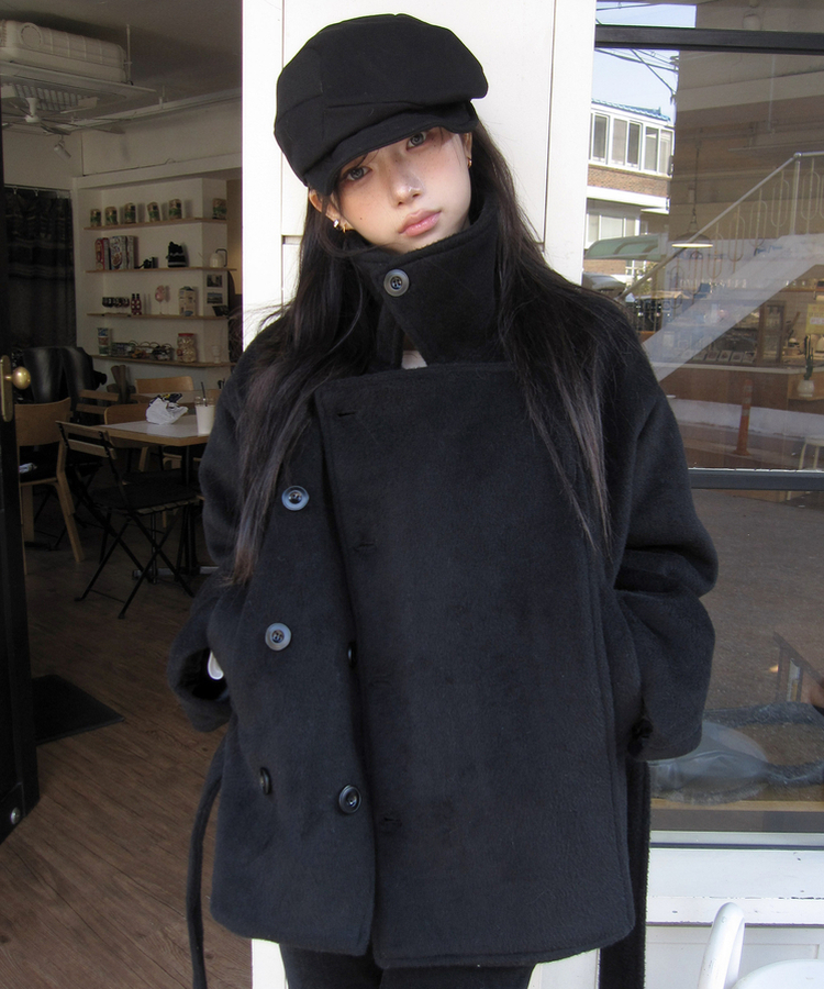 ハーフリボンダブルコート BLACK