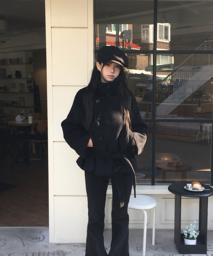 ハーフリボンダブルコート BLACK