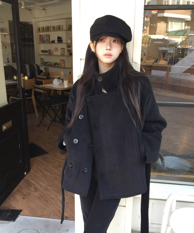 ハーフリボンダブルコート BLACK