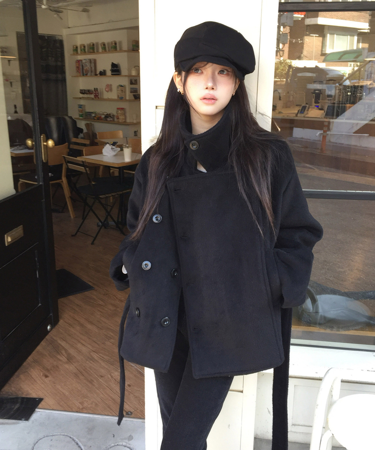 modimood Half Ribbon Double Coat ピーコート ハーフリボンダブルコート｜コート｜韓国ファッション通販 SONA