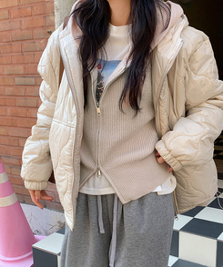 ラグランフードニットジップアップ(6color) BEIGE