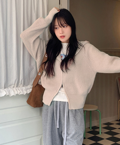 ラグランフードニットジップアップ(6color) BEIGE