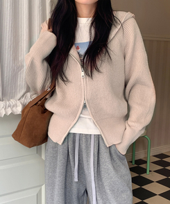 ラグランフードニットジップアップ(6color) BEIGE