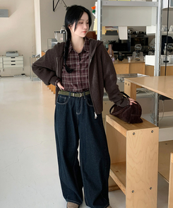 ラグランフードニットジップアップ(6color) BROWN