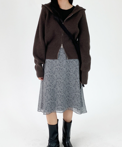 ラグランフードニットジップアップ(6color) BROWN