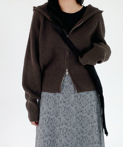 ラグランフードニットジップアップ(6color) BROWN