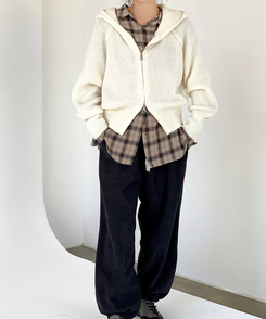 ラグランフードニットジップアップ(6color) CREAM