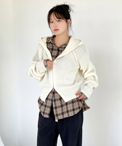 ラグランフードニットジップアップ(6color) CREAM