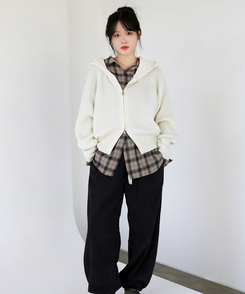 ラグランフードニットジップアップ(6color) CREAM