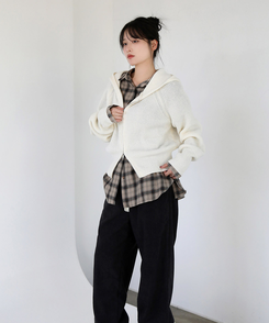 ラグランフードニットジップアップ(6color) CREAM