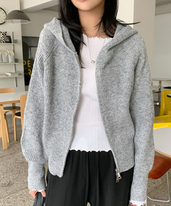 ラグランフードニットジップアップ(6color) GREY