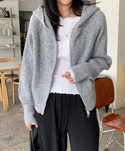 ラグランフードニットジップアップ(6color) GREY