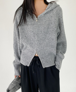 ラグランフードニットジップアップ(6color) GREY