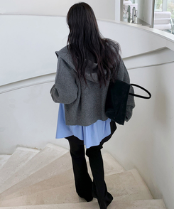 ラグランフードニットジップアップ(6color) CHARCOAL