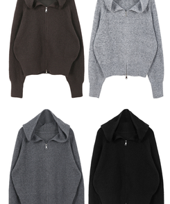 ラグランフードニットジップアップ(6color)