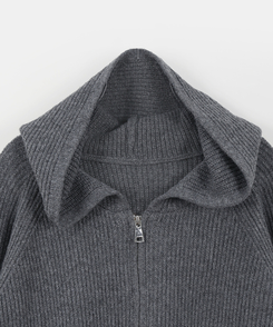 ラグランフードニットジップアップ(6color)