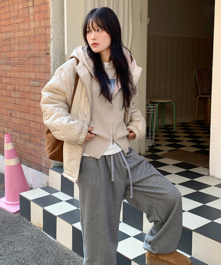 ラグランフードニットジップアップ(6color) BEIGE