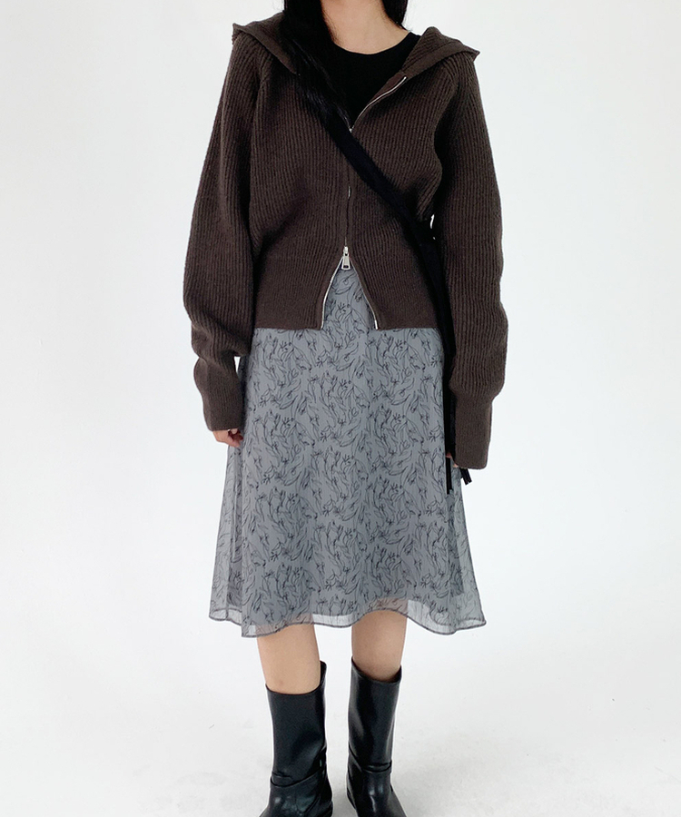 ラグランフードニットジップアップ(6color) BROWN